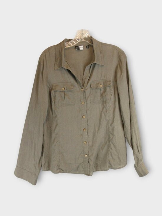 Saks Fifth Avenue Threads Tops - Saks Fifth Avenue Threads Gray Linen Button-Down Shirt Size L